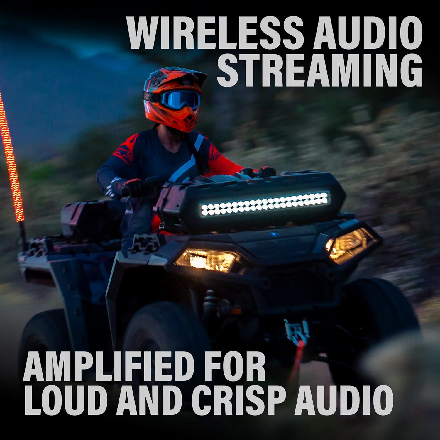 imageBOSS Audio Systems ATVB95LED ATV UTV Sound System  8 Inch Full Range Stereo Speakers 15 Inch Tweeters IPX5 Weatherproof Builtin Amplifier Bluetooth Remote Light Bar Storage Compartment8 Speakers  RGB  LED Lightbar