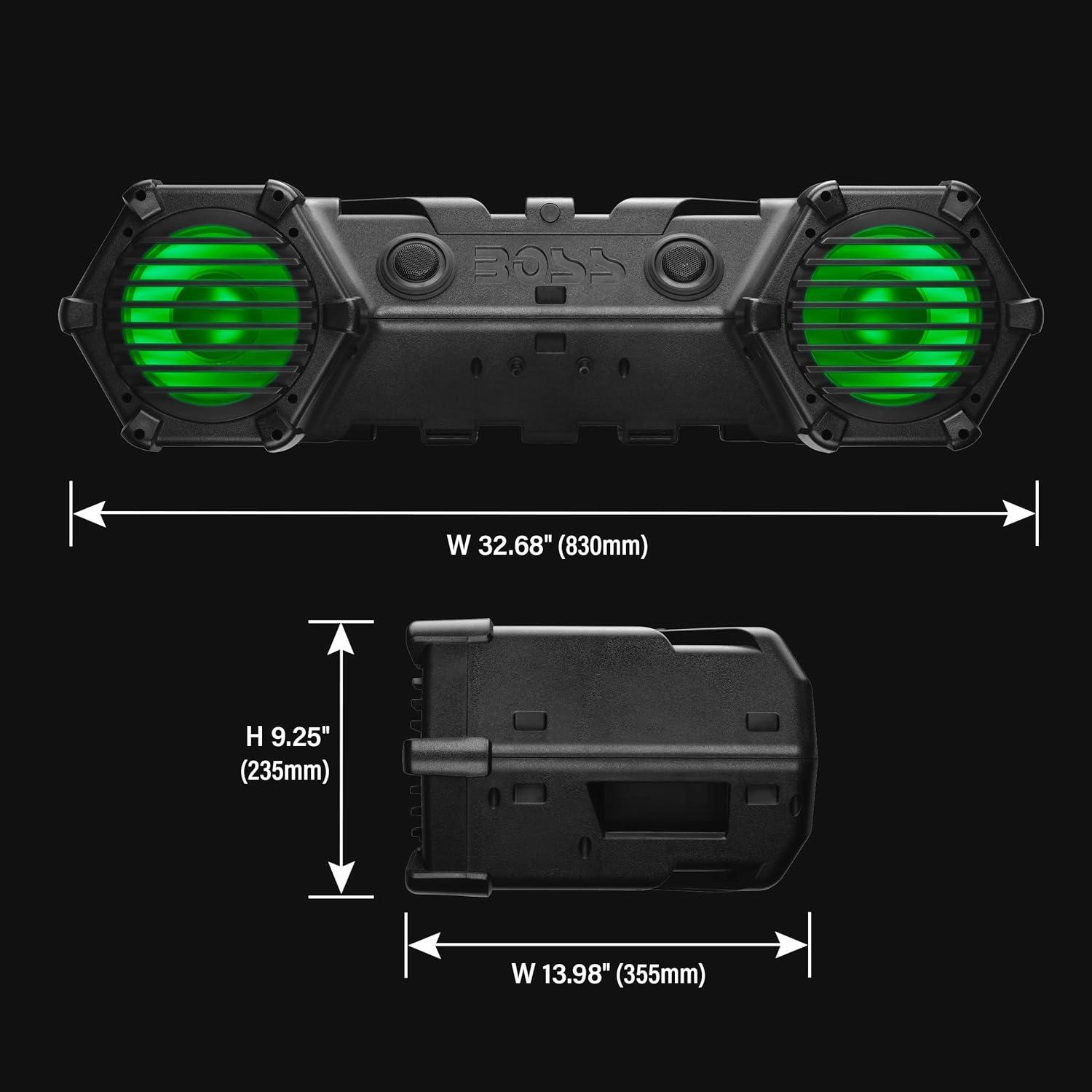 imageBOSS Audio Systems ATVB95LED ATV UTV Sound System  8 Inch Full Range Stereo Speakers 15 Inch Tweeters IPX5 Weatherproof Builtin Amplifier Bluetooth Remote Light Bar Storage Compartment8 Speakers  RGB  LED Lightbar