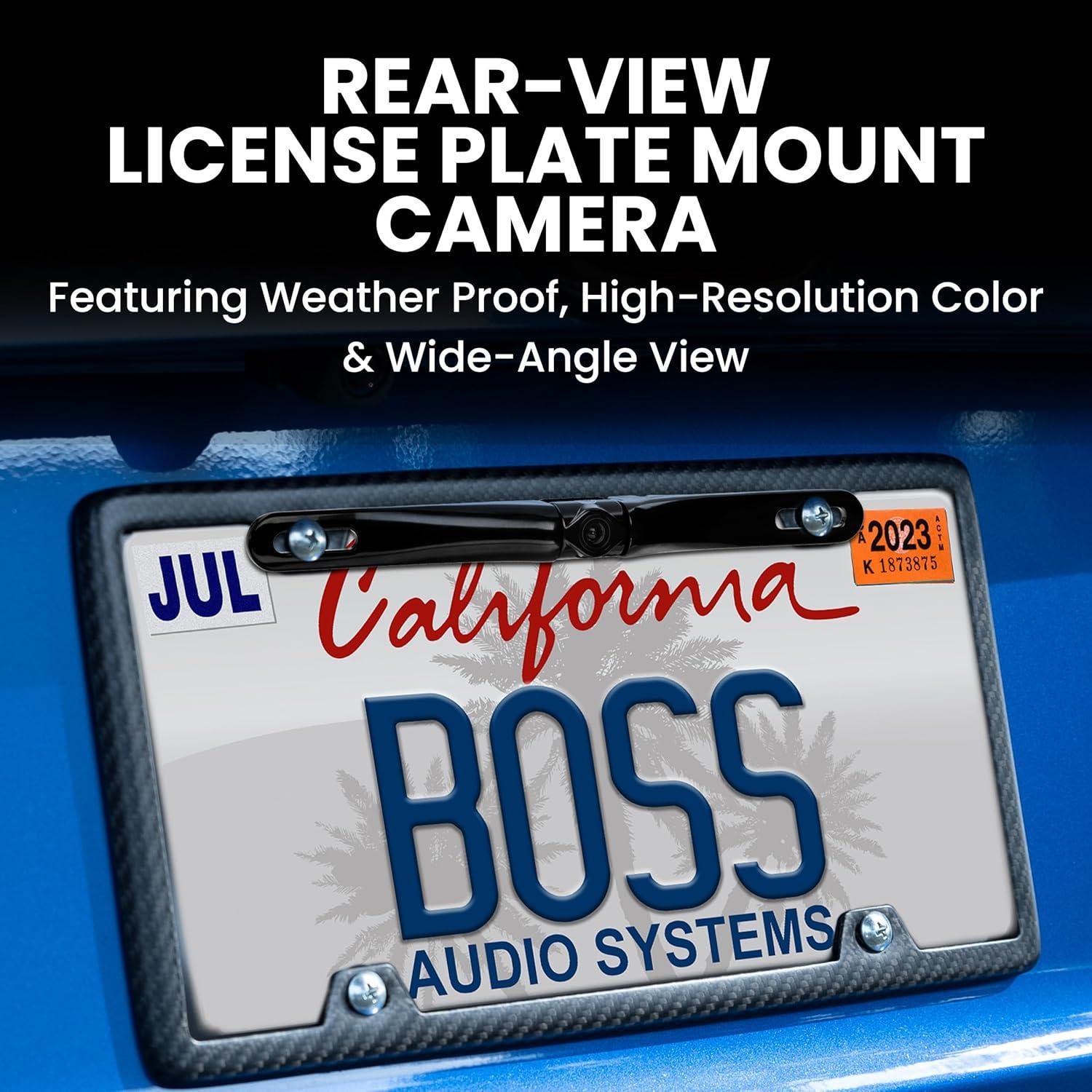 imageBOSS Audio Systems LPCB36 Car Truck Rearview Backup Reverse Camera  License Plate Mount 170 Wide Angle Rear View Cam Low Light FriendlyBlack