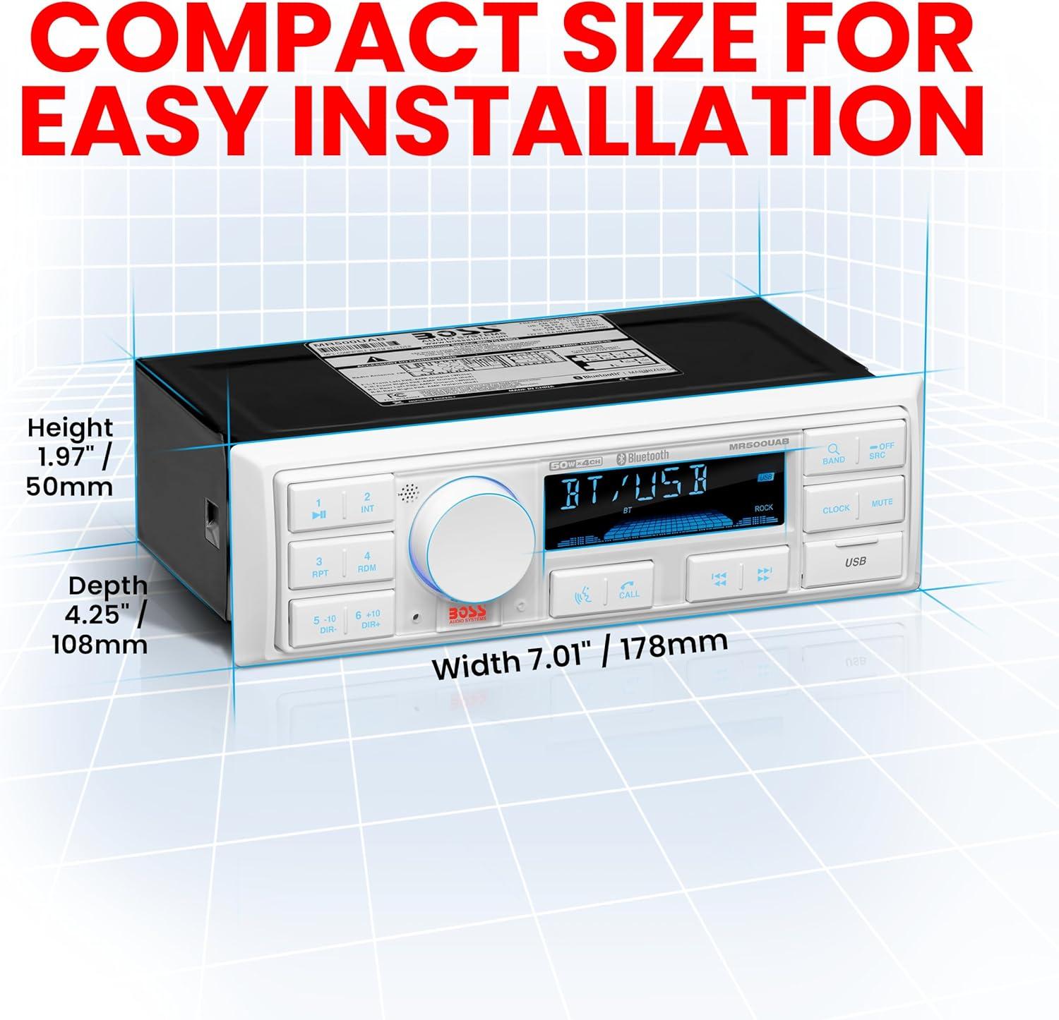 imageBOSS Audio Systems MR500UAB Marine Radio Receiver  Bluetooth Audio Streaming and HandsFree Calling USB Port Weatherproof Digital Media MP3 Player No CD Player AMFM Radio ReceiverMR500UAB Receiver