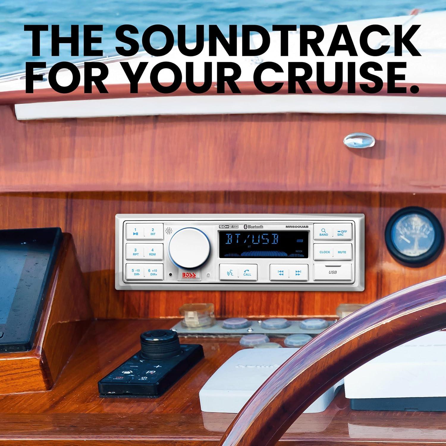 imageBOSS Audio Systems MR500UAB Marine Radio Receiver  Bluetooth Audio Streaming and HandsFree Calling USB Port Weatherproof Digital Media MP3 Player No CD Player AMFM Radio ReceiverMR500UAB Receiver