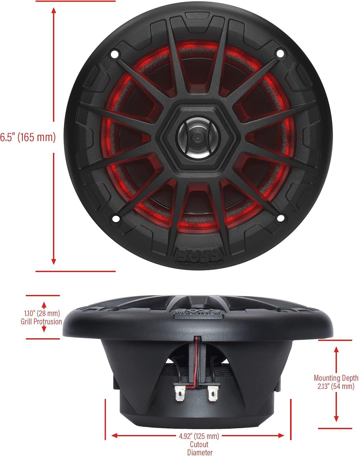 imageBOSS Audio Systems MRGB55W 525 Inch Marine Speakers  Weatherproof 150 Watts Per Pair 75 Watts Each MultiColor Illumination Full Range 2 Way Sold in Pairs525 Black 150W MRGB55B