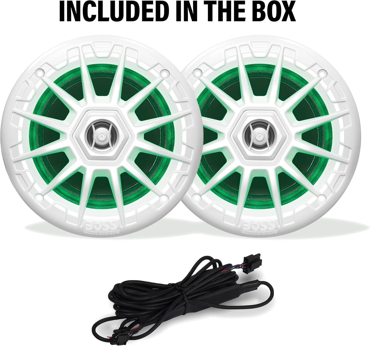imageBOSS Audio Systems MRGB55W 525 Inch Marine Speakers  Weatherproof 150 Watts Per Pair 75 Watts Each MultiColor Illumination Full Range 2 Way Sold in Pairs525 White 150W MRGB55W