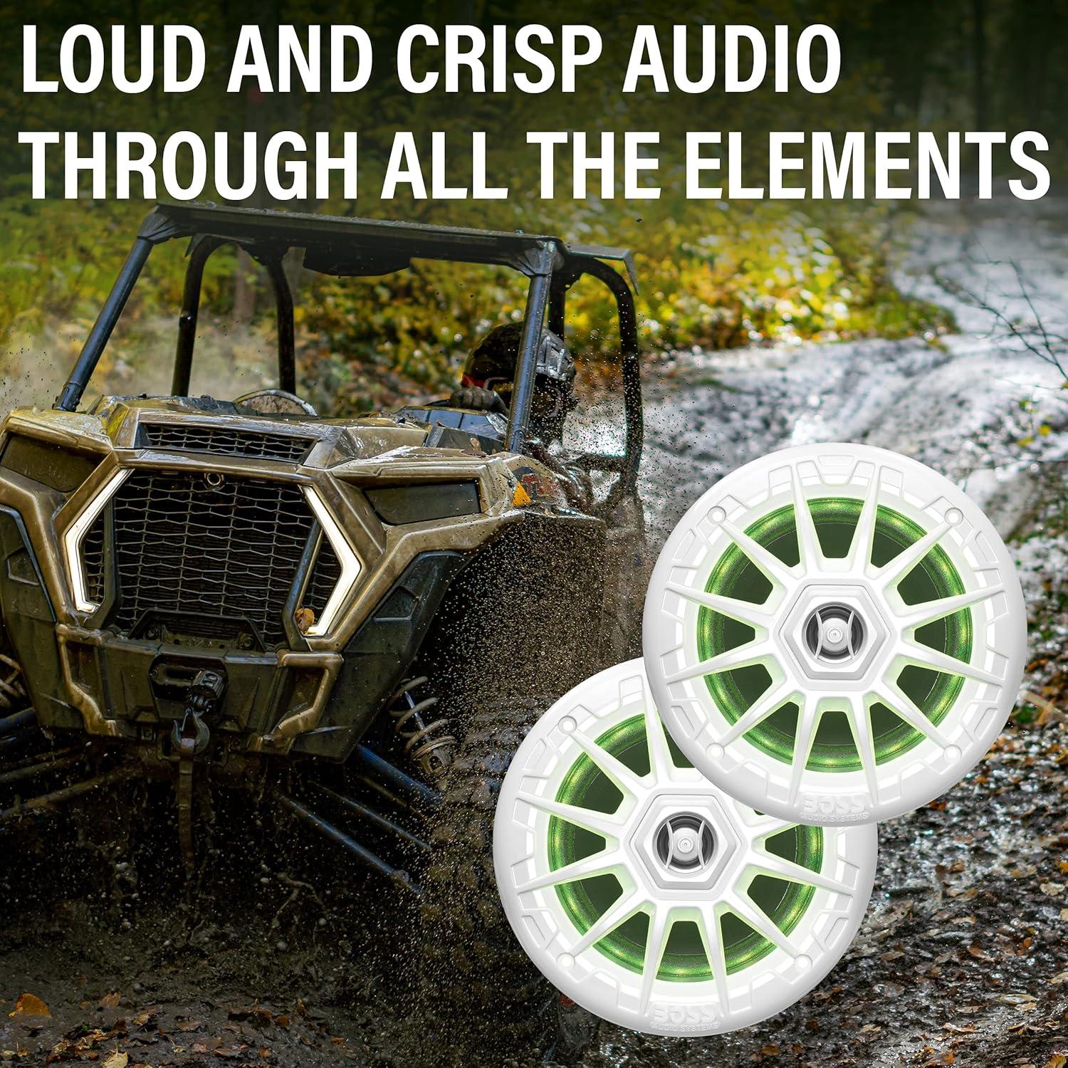 imageBOSS Audio Systems MRGB55W 525 Inch Marine Speakers  Weatherproof 150 Watts Per Pair 75 Watts Each MultiColor Illumination Full Range 2 Way Sold in Pairs525 White 150W MRGB55W