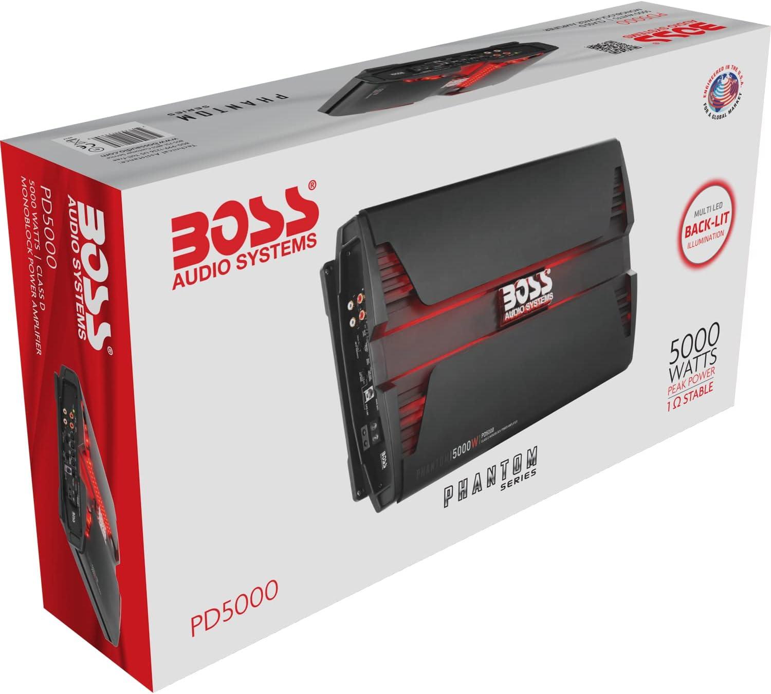 imageBOSS Audio Systems PD5000 Phantom 5000Watt 1 2 4 Ohm Stable Class D Monoblock Car Amplifier with Remote Subwoofer Control5000 Watt Class D