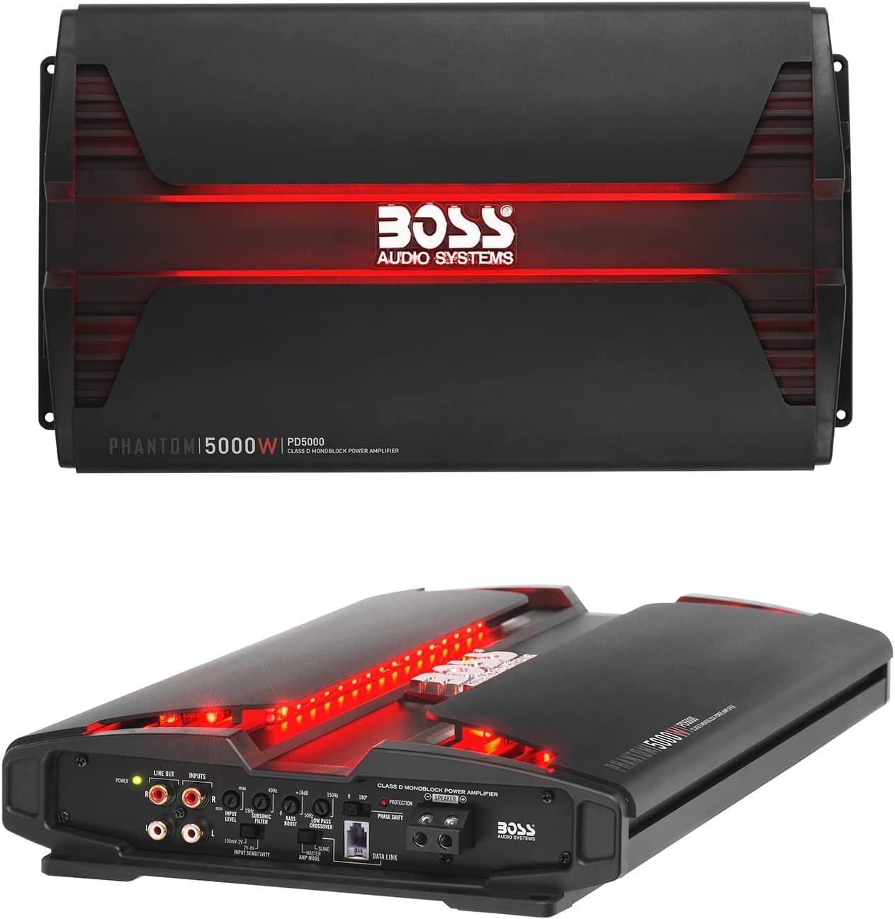 imageBOSS Audio Systems PD5000 Phantom 5000Watt 1 2 4 Ohm Stable Class D Monoblock Car Amplifier with Remote Subwoofer Control5000 Watt Class D
