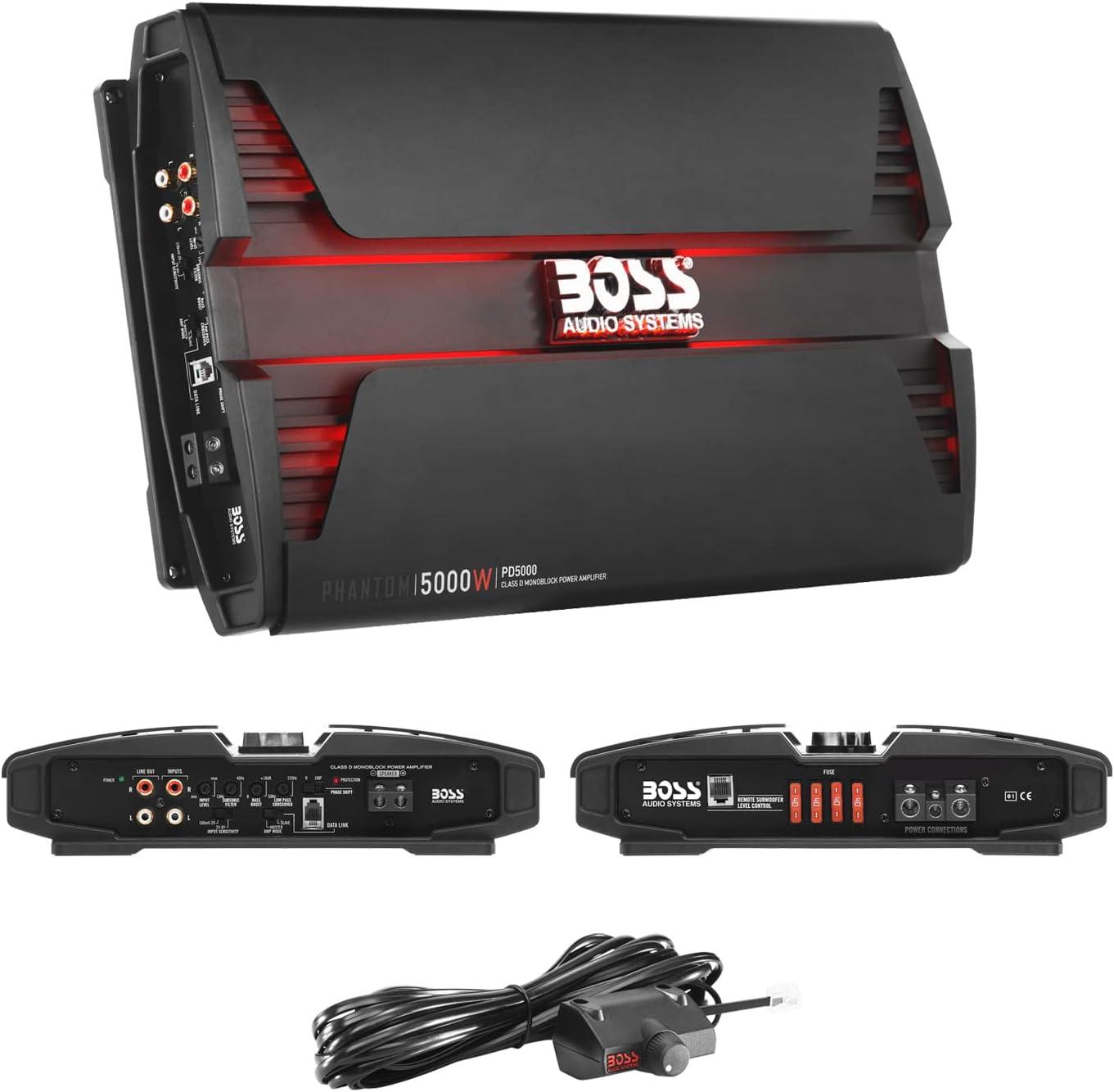 imageBOSS Audio Systems PD5000 Phantom 5000Watt 1 2 4 Ohm Stable Class D Monoblock Car Amplifier with Remote Subwoofer Control5000 Watt Class D