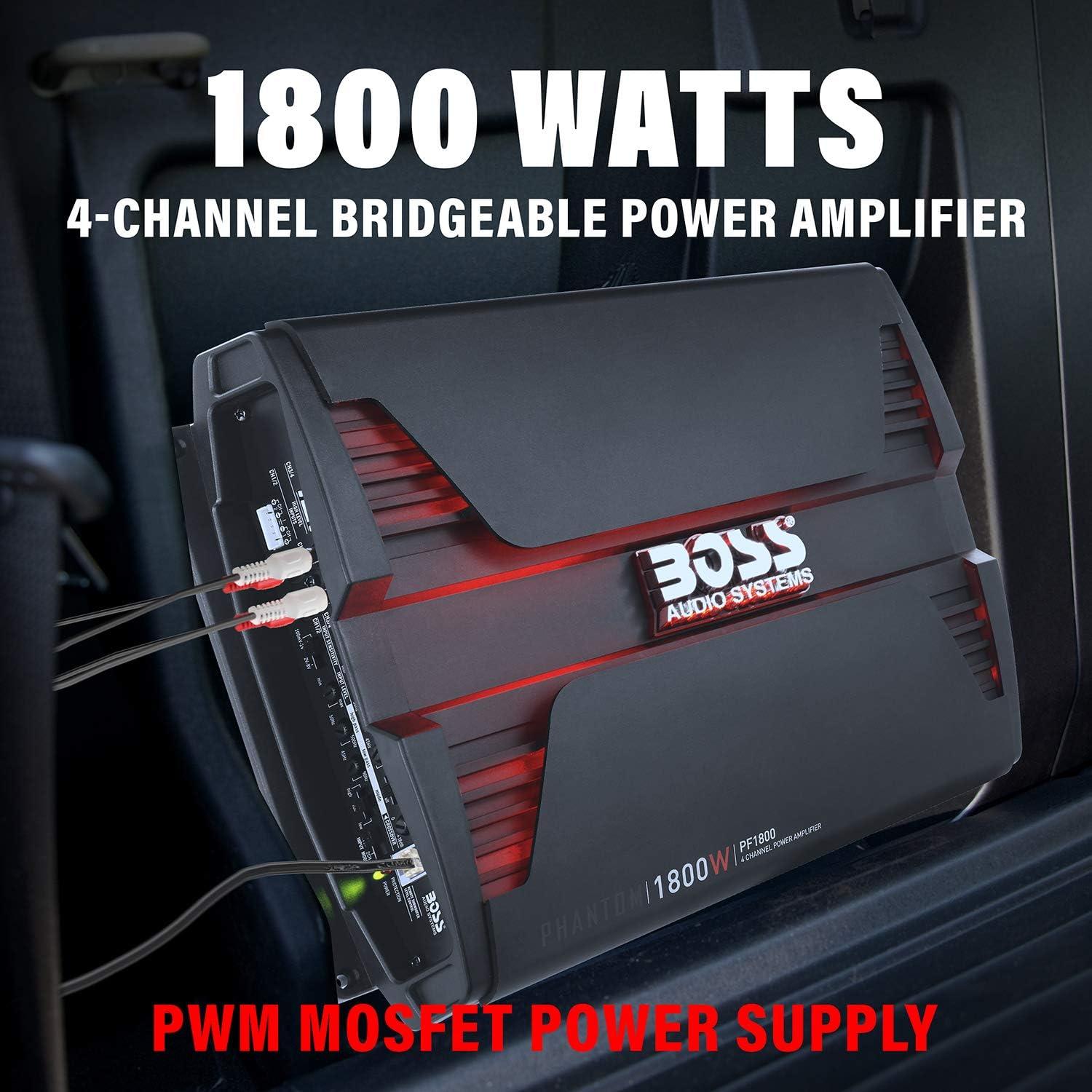 imageBOSS Audio Systems PF1800 4 Channel Car Amplifier  1800 Watts Full Range Class AB 24 Ohm Stable Mosfet Power Supply Bridgeable1800 Watt 4 Channel