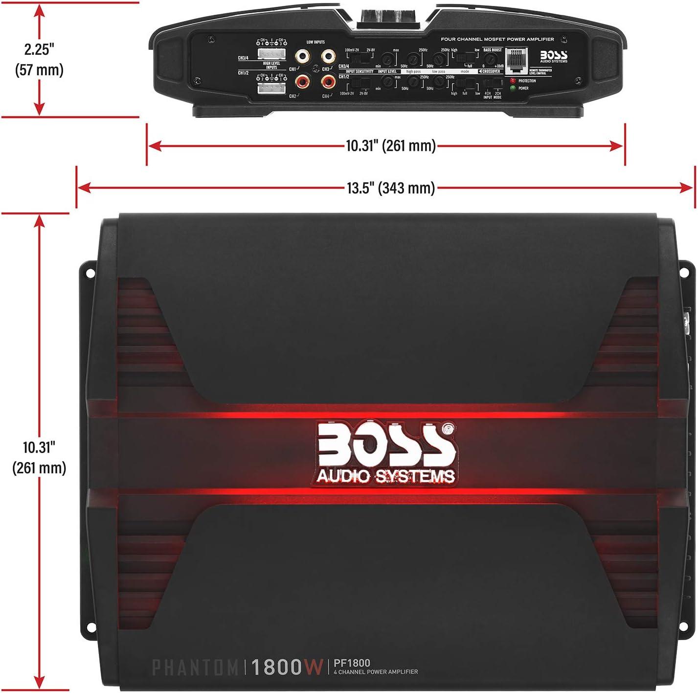 imageBOSS Audio Systems PF1800 4 Channel Car Amplifier  1800 Watts Full Range Class AB 24 Ohm Stable Mosfet Power Supply Bridgeable1800 Watt 4 Channel