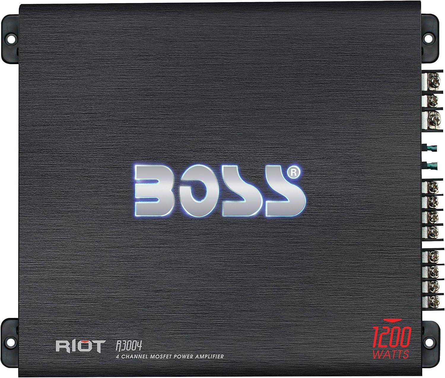 imageBOSS Audio Systems R1004 Riot Series 4 Channel Amplifier Car Audio  Class AB 400 High Output 28 Ohm Stable HighLow Level Inputs Full Range1200W 4 Channel