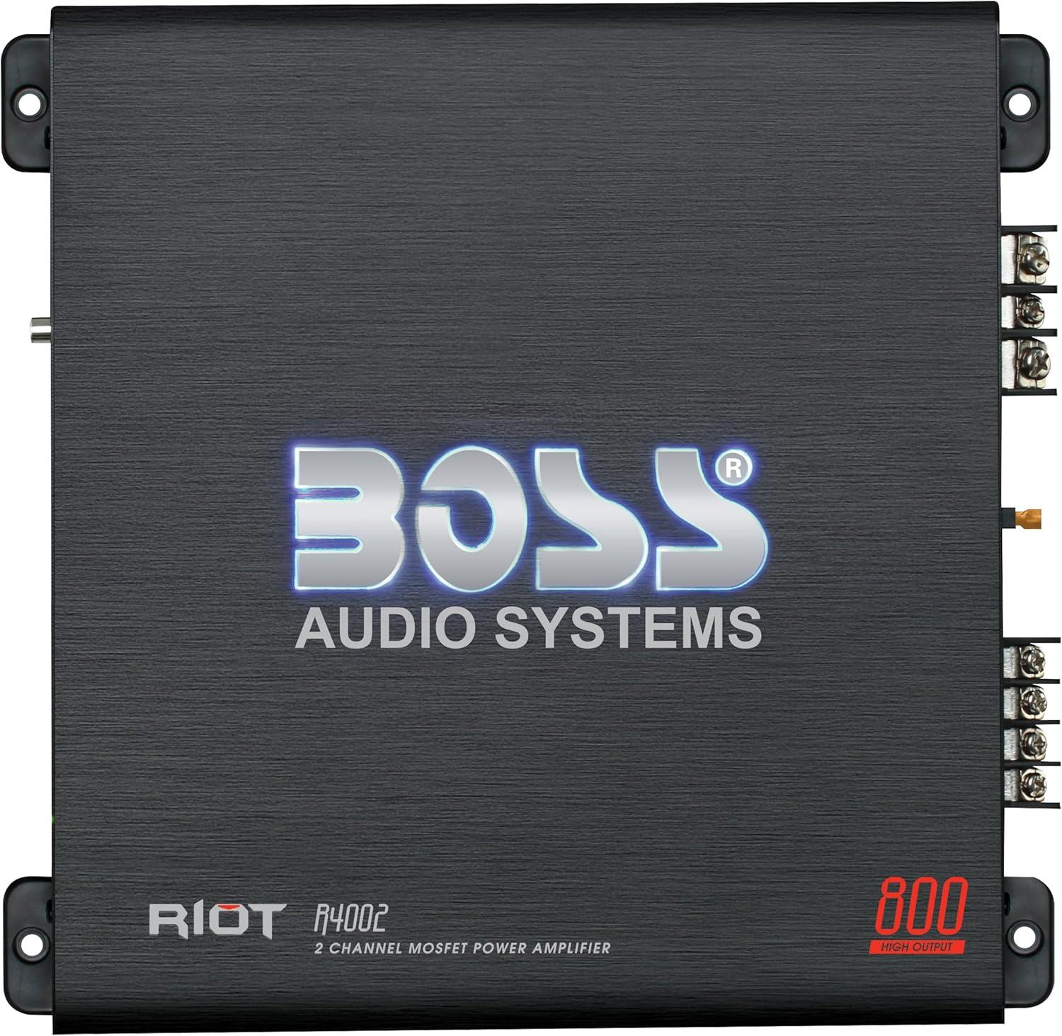 imageBOSS Audio Systems R1004 Riot Series 4 Channel Amplifier Car Audio  Class AB 400 High Output 28 Ohm Stable HighLow Level Inputs Full Range800W 2 Channel