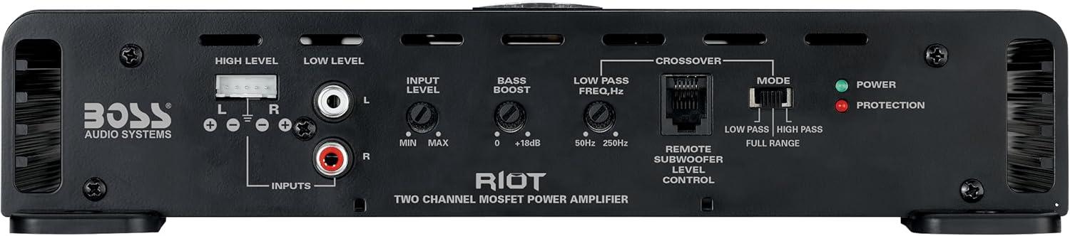 imageBOSS Audio Systems R1004 Riot Series 4 Channel Amplifier Car Audio  Class AB 400 High Output 28 Ohm Stable HighLow Level Inputs Full Range800W 2 Channel
