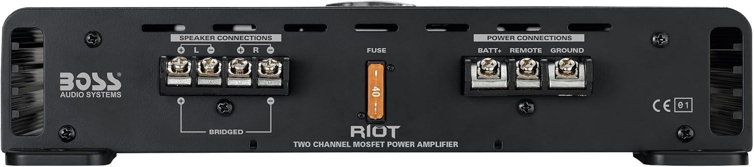 imageBOSS Audio Systems R1004 Riot Series 4 Channel Amplifier Car Audio  Class AB 400 High Output 28 Ohm Stable HighLow Level Inputs Full Range800W 2 Channel