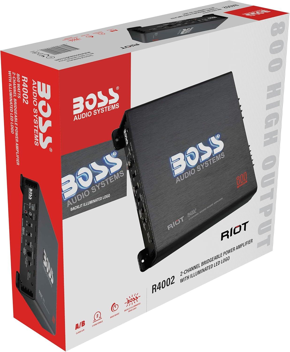 imageBOSS Audio Systems R1004 Riot Series 4 Channel Amplifier Car Audio  Class AB 400 High Output 28 Ohm Stable HighLow Level Inputs Full Range800W 2 Channel