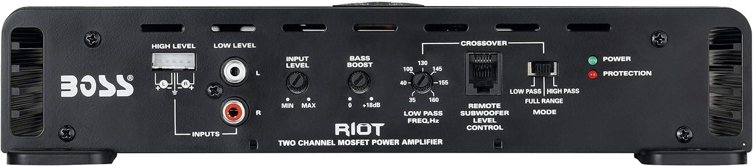 imageBOSS Audio Systems R1600M Monoblock Car Amplifier  1600 W High Output LowHigh Level Inputs Low Pass Crossover Hook Up to Subwoofer for Bass1200W 2 Channel