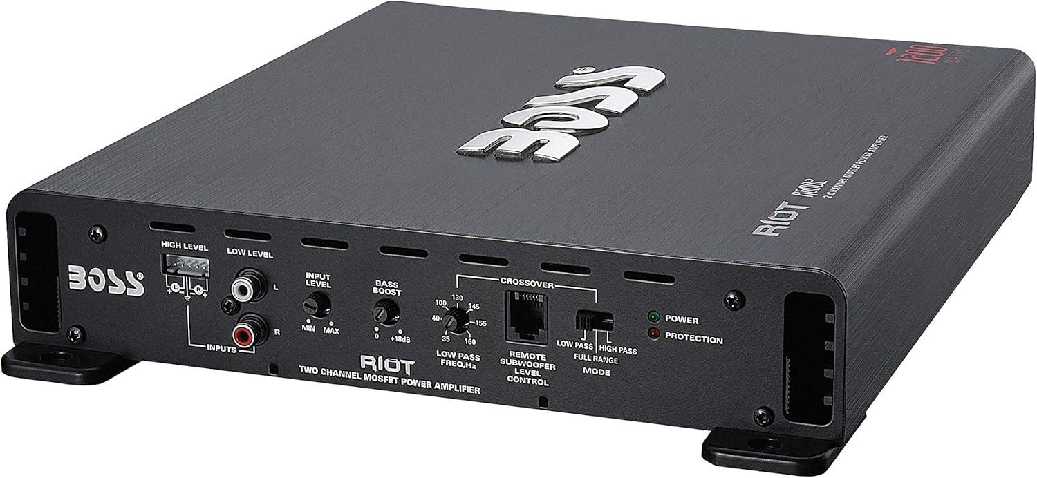 imageBOSS Audio Systems R1600M Monoblock Car Amplifier  1600 W High Output LowHigh Level Inputs Low Pass Crossover Hook Up to Subwoofer for Bass1200W 2 Channel