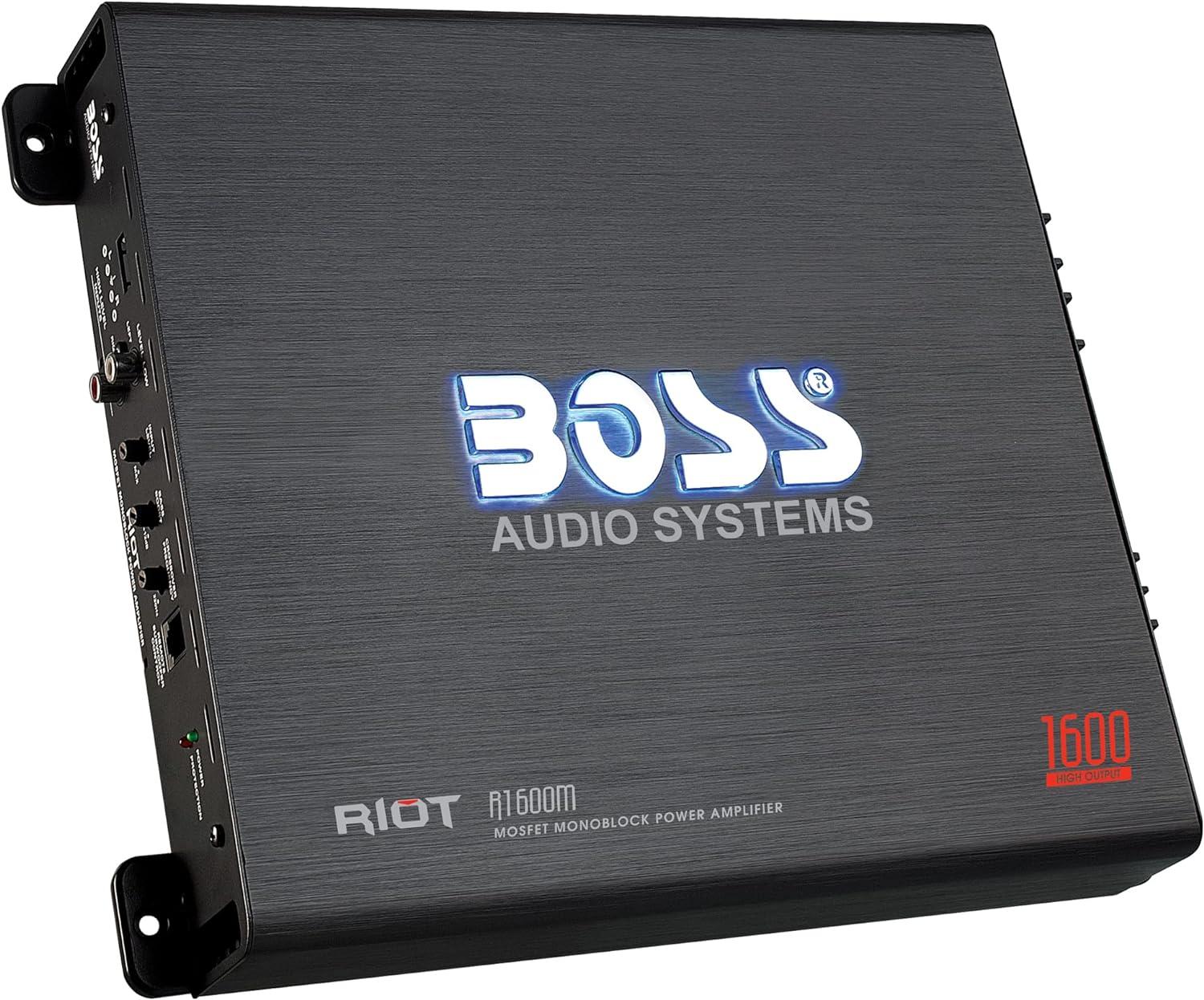 imageBOSS Audio Systems R1600M Monoblock Car Amplifier  1600 W High Output LowHigh Level Inputs Low Pass Crossover Hook Up to Subwoofer for Bass1600W Monoblock