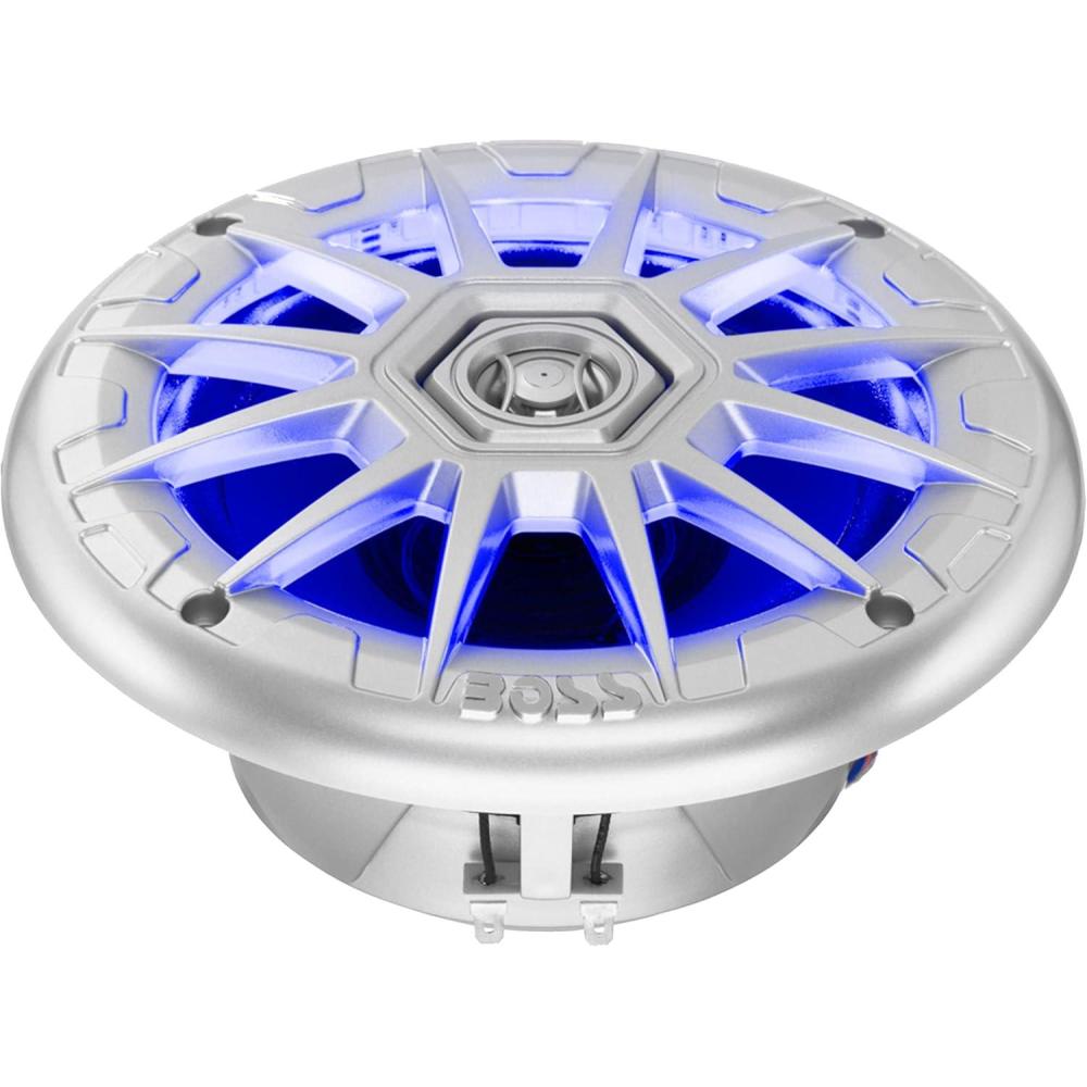 imageBOSS Audio Systems MRGB65S 65 Inch Marine Boat Stereo Speakers  200 Watts Max per pair Coaxial 2 Way Full Range 4 Ohms Weatherproof MultiColor Illumination Sold In PairsSilver
