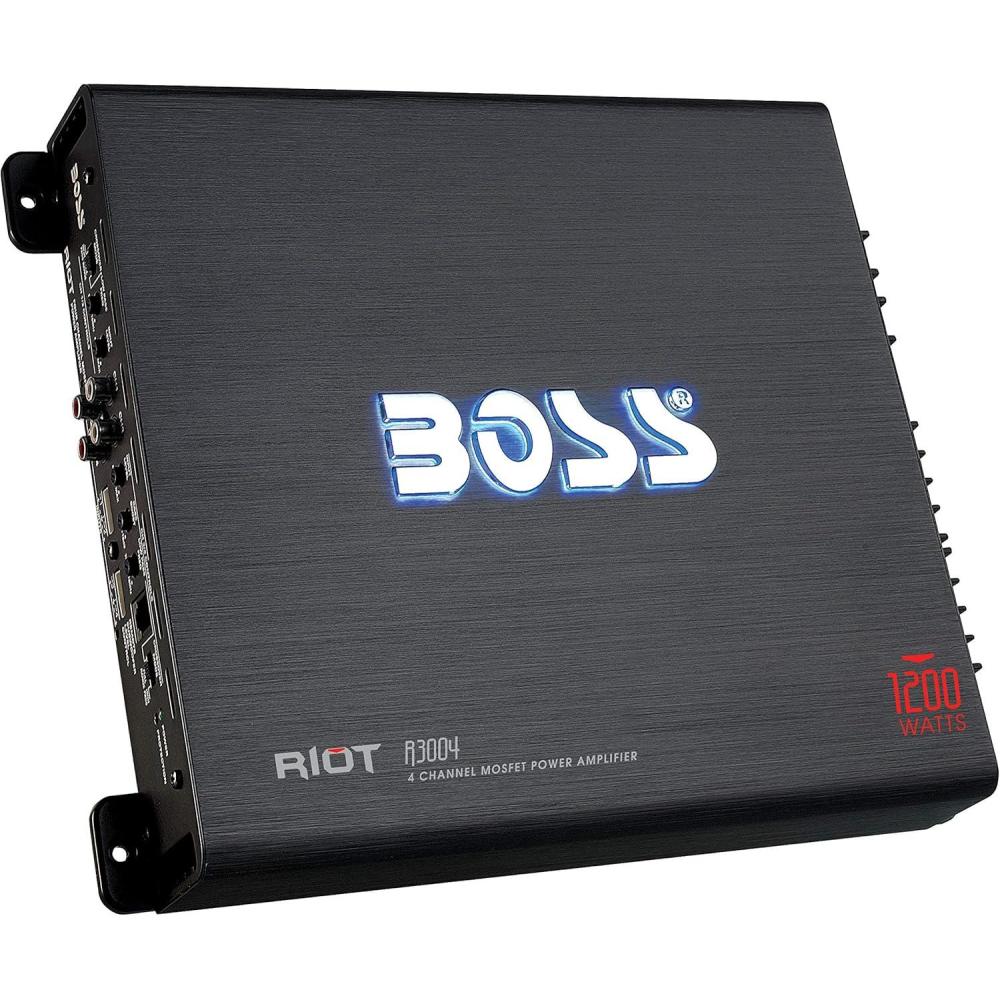imageBOSS Audio Systems R1004 Riot Series 4 Channel Amplifier Car Audio  Class AB 400 High Output 28 Ohm Stable HighLow Level Inputs Full Range1200W 4 Channel