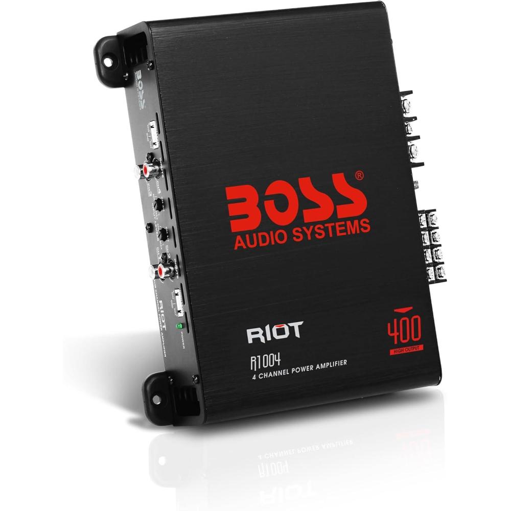 imageBOSS Audio Systems R1004 Riot Series 4 Channel Amplifier Car Audio  Class AB 400 High Output 28 Ohm Stable HighLow Level Inputs Full Range400W 4 Channel