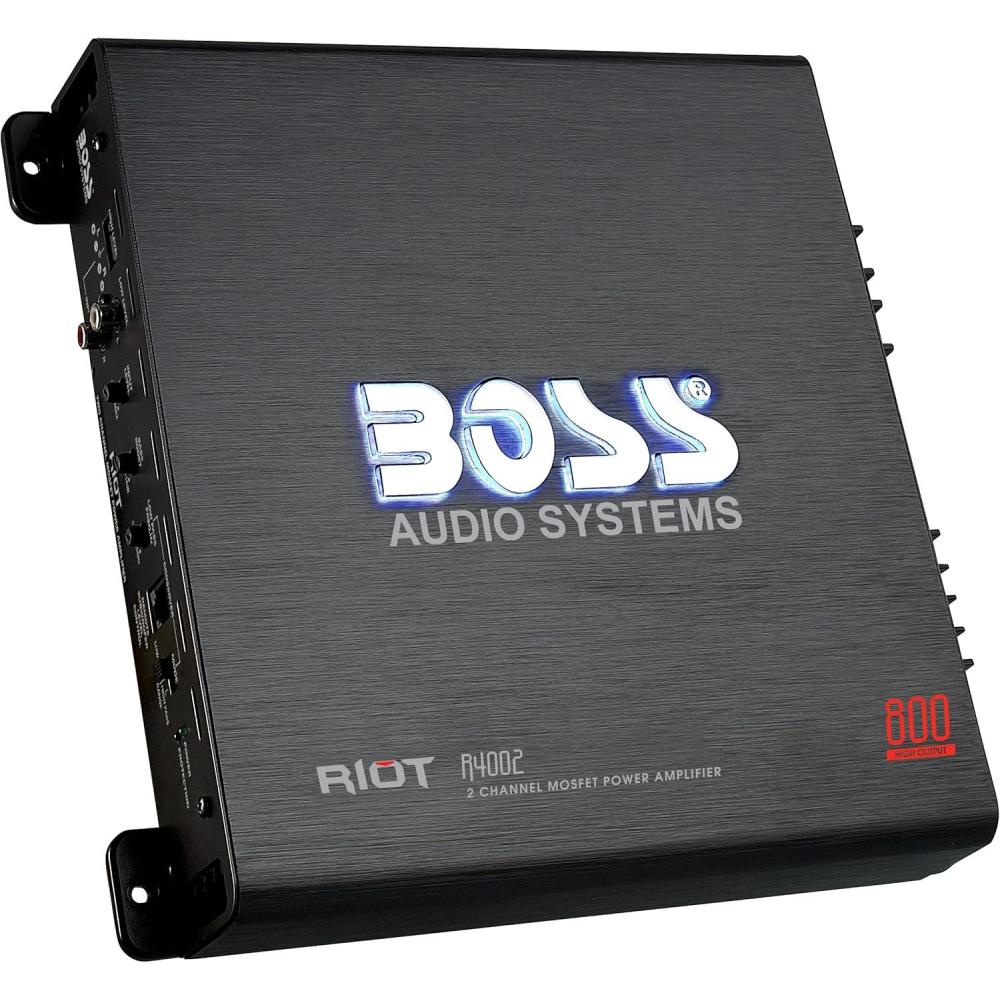 imageBOSS Audio Systems R1004 Riot Series 4 Channel Amplifier Car Audio  Class AB 400 High Output 28 Ohm Stable HighLow Level Inputs Full Range800W 2 Channel