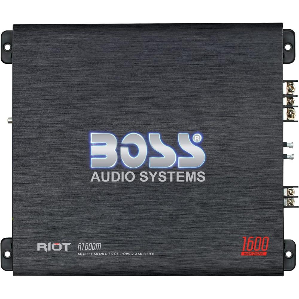 imageBOSS Audio Systems R1600M Monoblock Car Amplifier  1600 W High Output LowHigh Level Inputs Low Pass Crossover Hook Up to Subwoofer for Bass1600W Monoblock