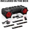 imageBOSS Audio Systems ATVB95LED ATV UTV Sound System  8 Inch Full Range Stereo Speakers 15 Inch Tweeters IPX5 Weatherproof Builtin Amplifier Bluetooth Remote Light Bar Storage Compartment65 Speakers  RGB