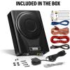 imageBOSS Audio Systems BASS8K 8 Inch Powered Car Subwoofer and Amplifier Wiring Kit Package  800 Watts Max Power Under Seat Low Profile 8 Gauge Wiring Kit for Truck Boxes and EnclosuresWith Wiring Kit