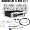 imageBOSS Audio Systems MCK632WB6 Bluetooth Car Stereo Receiver with USB Port 90W Dual Cone Speakers Color Illumination Weatherproofing Media Playback and Detachable Front PanelReceiver  4 White Speakers