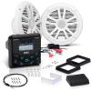 imageBOSS Audio Systems MGR350B Marine Boat Stereo Gauge Receiver  Bluetooth Head Unit No CD DVD Player Builtin 4 Channel Amplifier Weatherproof USB USB ChargingMGR450B  2 White Speakers