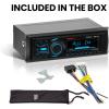 imageBOSS Audio Systems MR1308UABK Marine Boat Stereo  Single Din Bluetooth No CD DVD Player AMFM Radio Receiver Auxin USBBluetooth Receiver Black