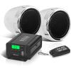 imageBOSS Audio Systems MCBK520B Motorcycle 3 Inch Stereo Speakers and Amplifier Audio Sound System  Bluetooth 2 Channel Amplifier Weatherproof FM Tuner USB SD Auxiliary In ATV UTV Compatible2 3 Chrome Speakers  Class AB Amp