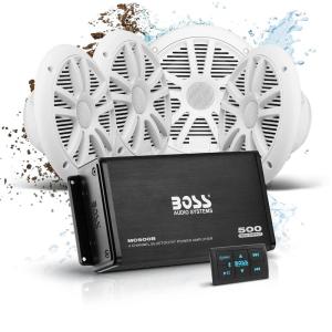 imageBOSS Audio Systems ASK902B6 Marine Boat 65 inch Speakers and 4 Channel Amplifier Package  500 High Output Bluetooth Remote Waterproof PouchAmp System  4 Speaker Package