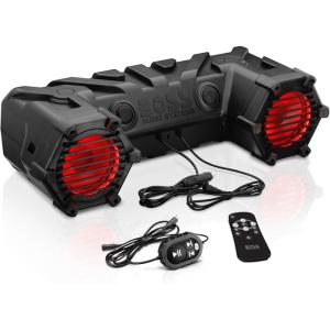 imageBOSS Audio Systems ATVB95LED ATV UTV Sound System  8 Inch Full Range Stereo Speakers 15 Inch Tweeters IPX5 Weatherproof Builtin Amplifier Bluetooth Remote Light Bar Storage Compartment65 Speakers  RGB