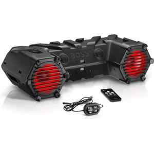 imageBOSS Audio Systems ATVB95LED ATV UTV Sound System  8 Inch Full Range Stereo Speakers 15 Inch Tweeters IPX5 Weatherproof Builtin Amplifier Bluetooth Remote Light Bar Storage Compartment8 Speakers  RGB  LED Lightbar