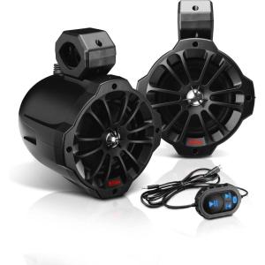 imageBOSS Audio Systems B62ABT ATV UTV Marine Weatherproof Waketower System  Amplified 65 Inch Stereo Speakers Full Range 2 Way Tweeters Bluetooth IPX5 Rated Sold in Pairs for Boat Wake Tower65 Speakers Black 750W