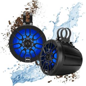 imageBOSS Audio Systems B62ABT ATV UTV Marine Weatherproof Waketower System  Amplified 65 Inch Stereo Speakers Full Range 2 Way Tweeters Bluetooth IPX5 Rated Sold in Pairs for Boat Wake Tower65 Speakers RGB 500W