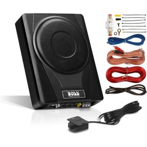 imageBOSS Audio Systems BASS8K 8 Inch Powered Car Subwoofer and Amplifier Wiring Kit Package  800 Watts Max Power Under Seat Low Profile 8 Gauge Wiring Kit for Truck Boxes and EnclosuresWith Wiring Kit