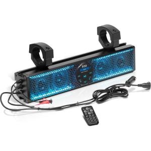 imageBOSS Audio Systems BRT17SLR ATV UTV Sound Bar  17 Inches Wide 3 inch Speakers 1 Inch Tweeters Full Range IPX5 Weatherproof Bluetooth Builtin Amp Multicolor Illumination Golf Cart Compatible