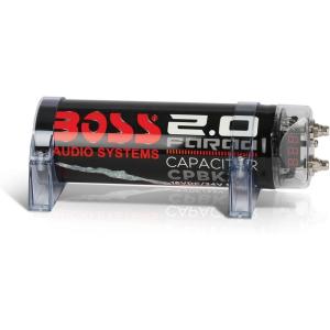imageBOSS Audio Systems Cap18  18 Farad Car Capacitor For Energy Storage To Enhance Bass Demand From Audio System Audible Warning Tone For Reverse Polarity Voltage Overload Low Battery Voltage Led2 Farad Black