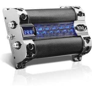 imageBOSS Audio Systems Cap18  18 Farad Car Capacitor For Energy Storage To Enhance Bass Demand From Audio System Audible Warning Tone For Reverse Polarity Voltage Overload Low Battery Voltage Led8 Farad