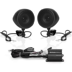 imageBOSS Audio Systems MC420B 3 Inch Motorcycle Speakers and Amplifier Audio Sound System  Class D Compact Amplifier Weatherproof Volume Control ATV UTV Compatible For Stereo Tweeters2 3 Black Speakers  Class D Amp