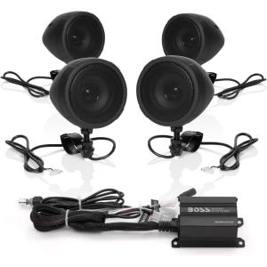 imageBOSS Audio Systems MC470B 3 Inch Motorcycle Full Range Speakers and Amplifier Sound System  Bluetooth 2 Channel Amplifier Weatherproof Volume Control ATV UTV Compatible4 3 Black Speakers  Class D Amp