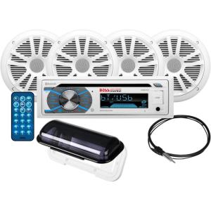 imageBOSS Audio Systems MCK508WB6 Marine Boat Bluetooth Stereo ampamp 65 Inch Speakers  CD DVD Player AMFM Radio Receiver Head Unit Dipole AntennaMR508UABW  4 White Speakers
