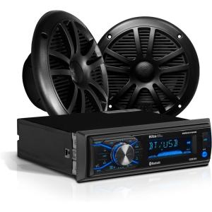 imageBOSS Audio Systems MCK632WB6 Bluetooth Car Stereo Receiver with USB Port 90W Dual Cone Speakers Color Illumination Weatherproofing Media Playback and Detachable Front PanelMCBK634B6