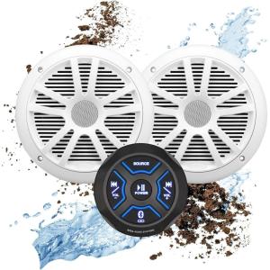 imageBOSS Audio Systems MG150W6 Marine Boat Stereo Sound System Speaker Package  Builtin 2 Cannel Amplifier Head Unit IPX6 Weatherproof Bluetooth No CD Player USB 65 Inch Full Range Speakers