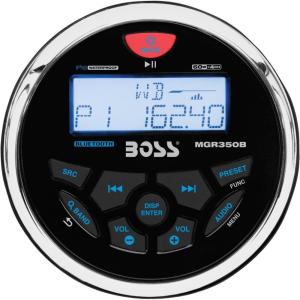 imageBOSS Audio Systems MGR350B Marine Boat Stereo Gauge Receiver  Bluetooth Head Unit No CD DVD Player Builtin 4 Channel Amplifier Weatherproof USB USB ChargingMGR350B  2 Black Speakers