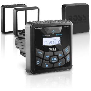 imageBOSS Audio Systems MGR350B Marine Boat Stereo Gauge Receiver  Bluetooth Head Unit No CD DVD Player Builtin 4 Channel Amplifier Weatherproof USB USB ChargingMGR450B Receiver