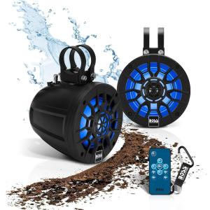 imageBOSS Audio Systems MPWT50RGB ATV UTV Marine Boat 525 Inch Stereo Wake Tower Speakers  Full Range 2 Way IPX6 Weatherproof MultiColor Illumination 500 Watts Per Pair Golf Cart Compatible525 inch Speakers RGB 500W