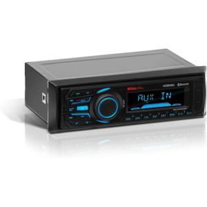 imageBOSS Audio Systems MR1308UABK Marine Boat Stereo  Single Din Bluetooth No CD DVD Player AMFM Radio Receiver Auxin USBBluetooth Receiver Black